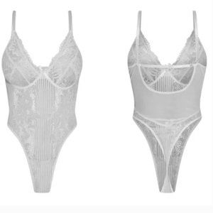 Pretty Little Things White Lace Insert High Leg Cupped Body Size Medium NWT